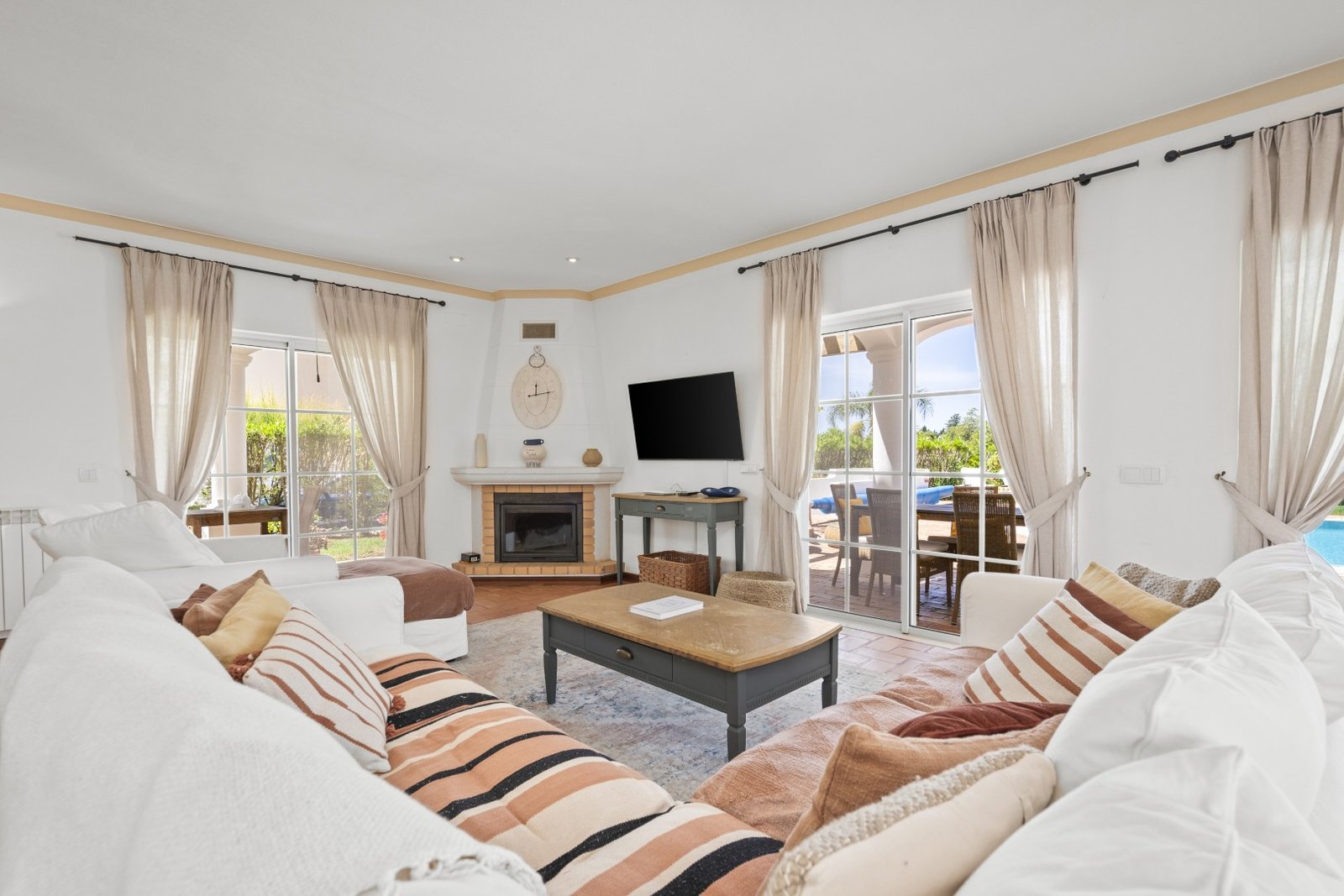 Villa pool area at sunset